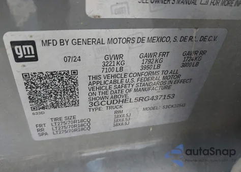 2024 Chevrolet Silverado 1500 4Wd Short Bed Zr2 from USA, damaged, VIN 3GCUDHEL5RG437153